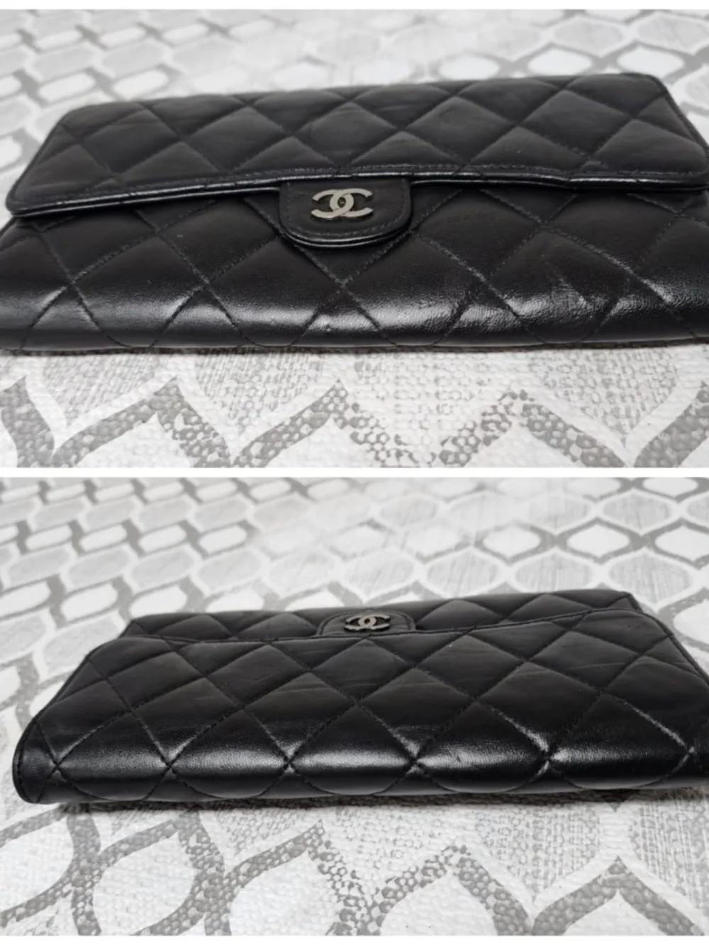 Authentic CHANEL Lambskin Quilted Large Flap Wallet Black